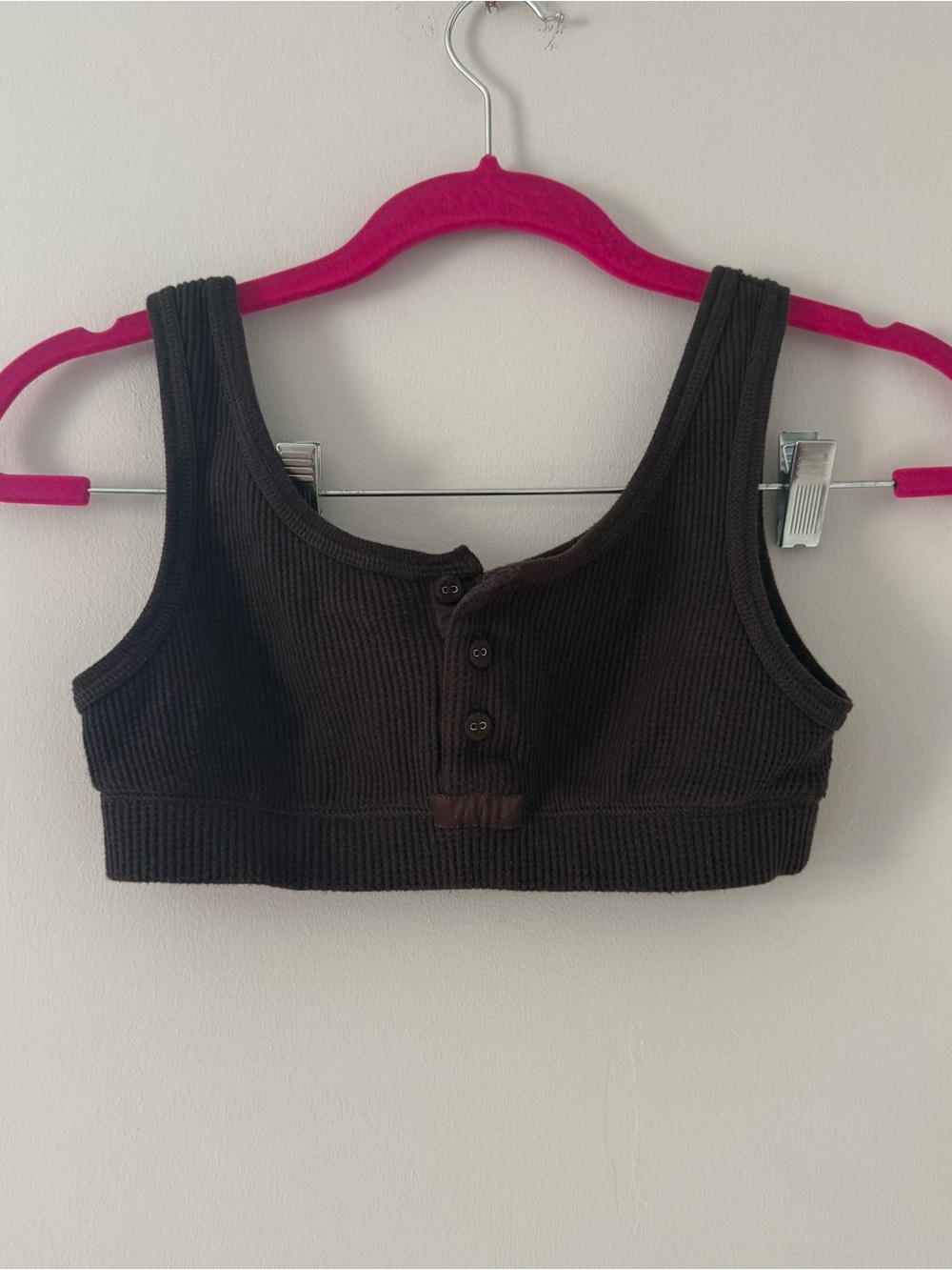 Skims Women’s Chocolate Brown Waffle Ribbed Bralette with Button Front